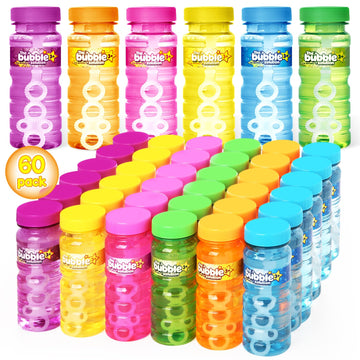 Shemira 60 Pcs Bubble Bottles with Wand, Bubble Party Favor Supply for Summer Indoor & Outdoor Activities, 4 OZ Bubble Solution 