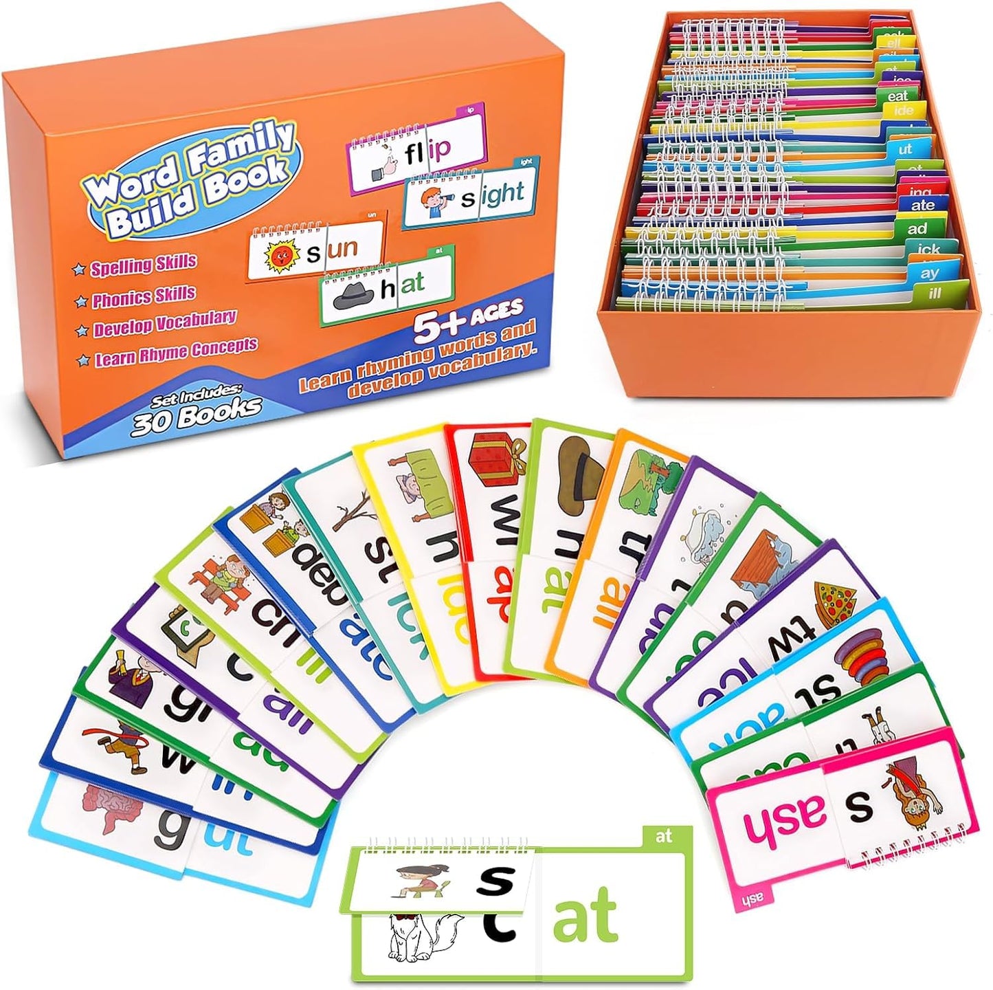 Cynvexa 30Pcs Read And Rhyme Flip Books, Interesting Word Family Flip Books, Abc Vocabulary Cards, Sight Words Flash Cards Kinde