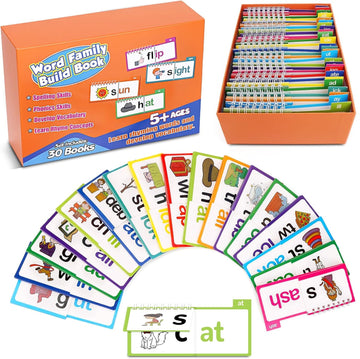 Cynvexa 30Pcs Read And Rhyme Flip Books, Interesting Word Family Flip Books, Abc Vocabulary Cards, Sight Words Flash Cards Kinde