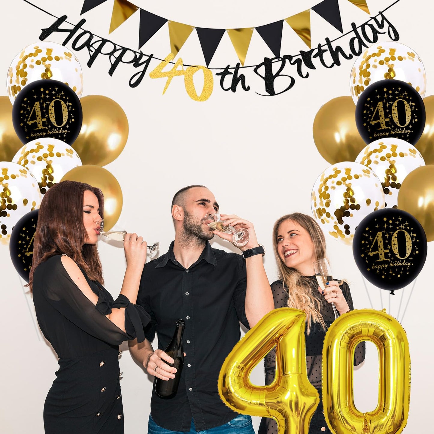 Jobkoo 40Th Birthday Decorations For Man, Black Gold 40Th Birthday Balloons Black Happy 40Th Birthday Banner 40Th Birthday Cake