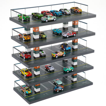 Seenelling Hot Diecast Wheels Parking Garage 1/64 Scale Model Toy Car Display Garage Hot Diecast Wheels Storage Display Case with 5 Levels 30 Parking Spaces Maximum 50 Cars for mature-themed Son Grandson Gift