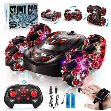 Uregoio Gesture Sensing RC Stunt Car with LED Lights, Double-Sided Flips Driving 360 Rotating, Sidesway, 2.4GHz 4WD Hand Control