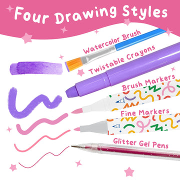 66 Pcs Washable Markers Set For Girls With Glitte Pencil Case, Birthday Gifts For Girls 4 5 6 7 8 Year Old, Coloring Set With Me