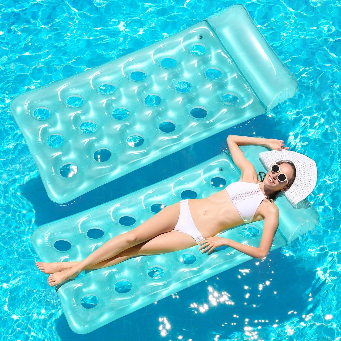 Inflatable Pool Floats Raft, Inflatable Pool Float With Headrest For Adults - Cooling Pool Floats Lounger Floats Raft Floating C