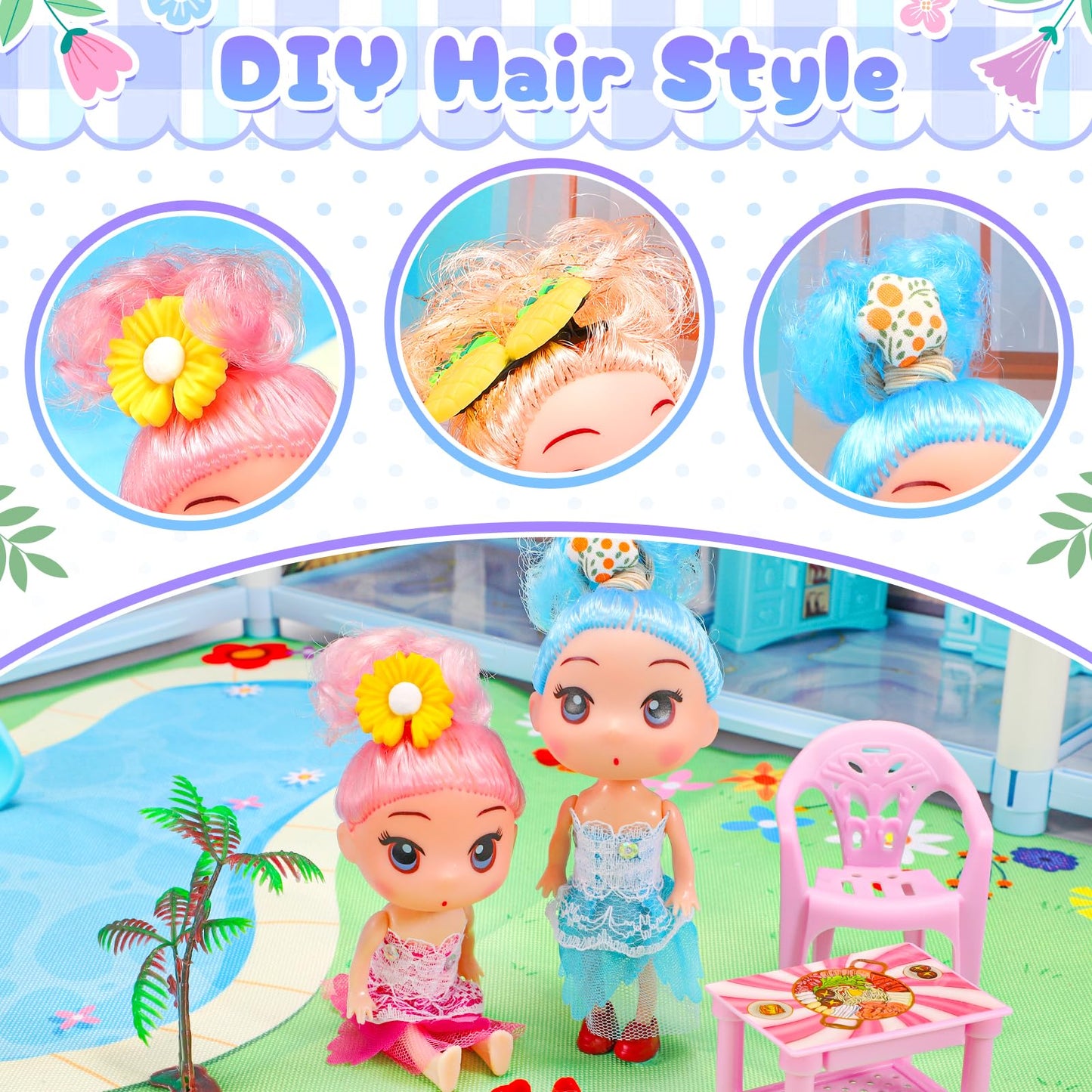 Amidear Dollhouse With 4-Story 11 Rooms, Dream Gift Princess Doll House Playset With Furniture, Blue Toddler House With Pool Sli