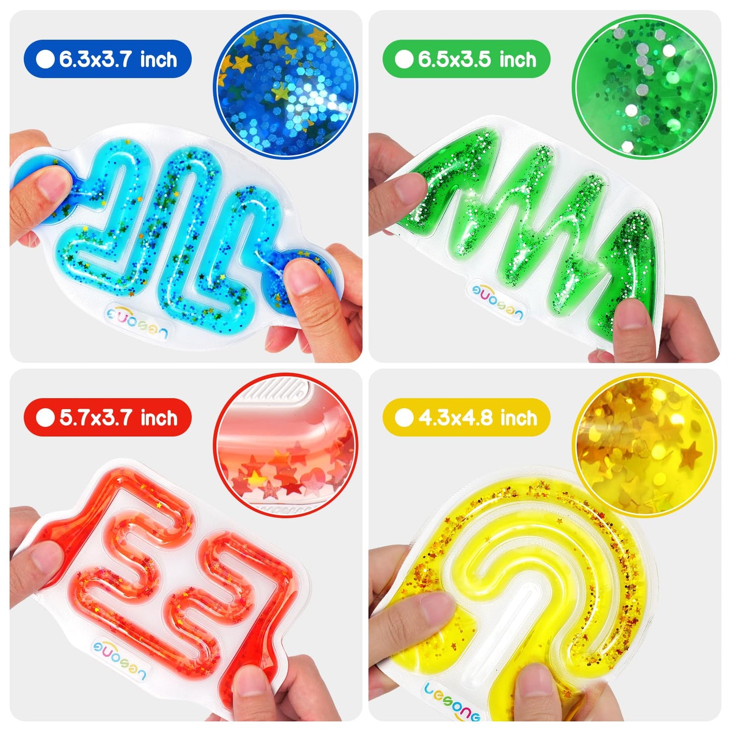 Squishy Sensory Fidget Toys For Kids - Autism Sensory Quiet Fidget For Classroom Students Autistic Children Special Needs, Anxiety Relief For Calm Down, Squeeze Sensory Tube Filled Goo,Glitter