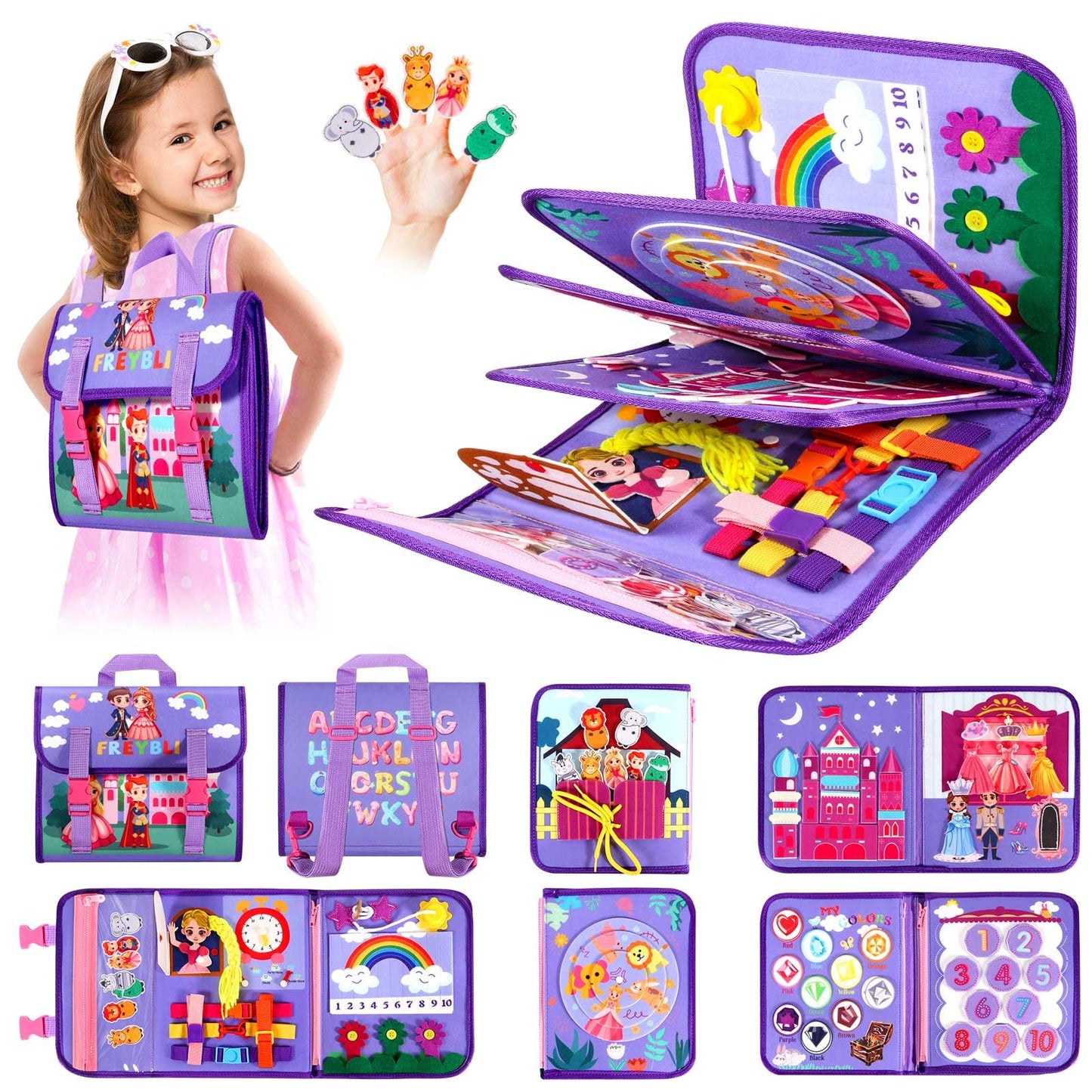 Freybli Toddler Busy Board Montessori Toys For 1-3 Year Old Girl Birthday Gift, Educational Learning Busy Book For Toddlers 1-3,