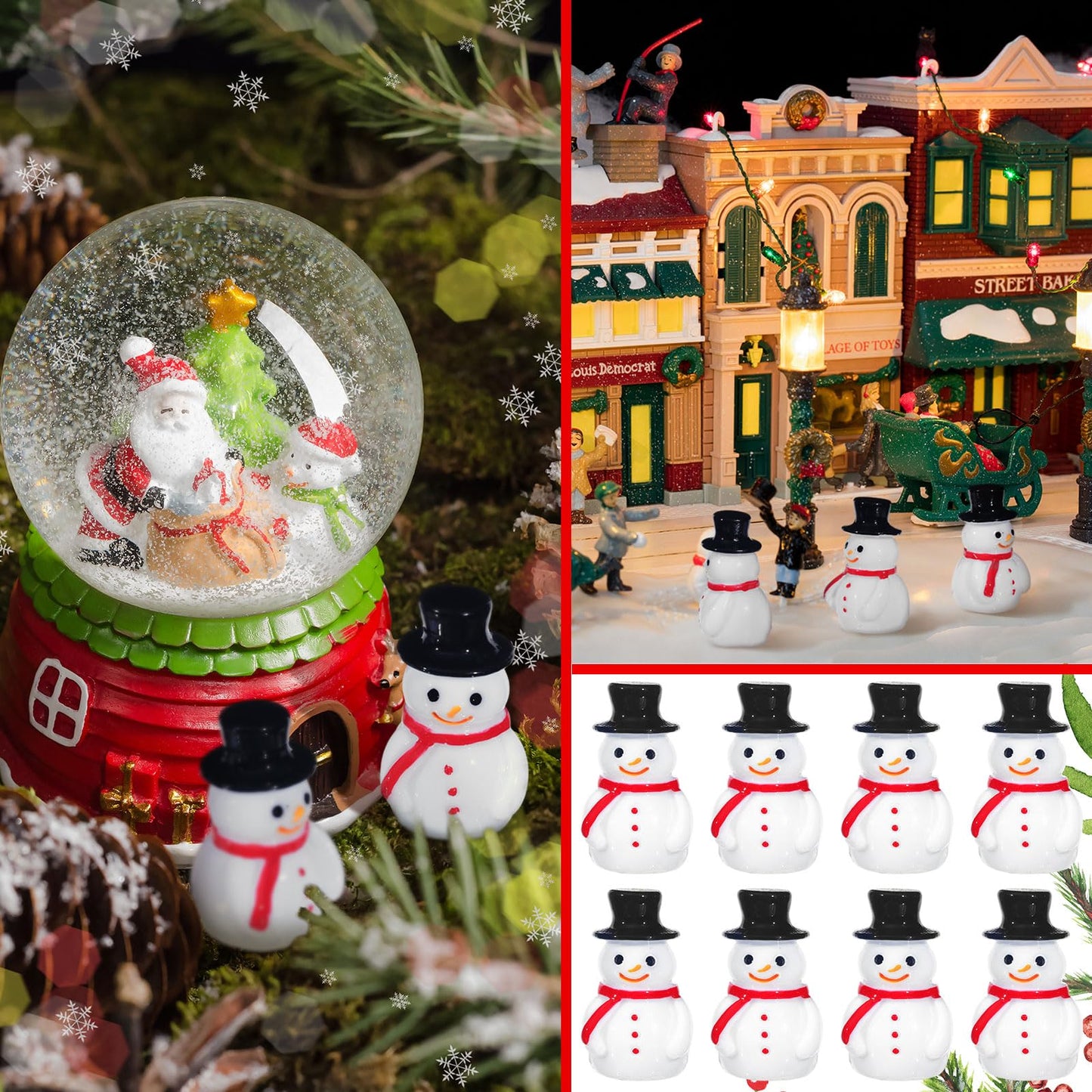 Liliful 150 Pcs Mini Snowman Figurines Christmas Tiny Resin Snowman Decoration With Hat Xmas Micro Landscape Ornament Garden Acc