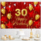 30Th Birthday Backdrop Banner Decorations Red And Gold For Women Men Happy 30 Years Old Bday Background Photography Party Decor Sign Supplies