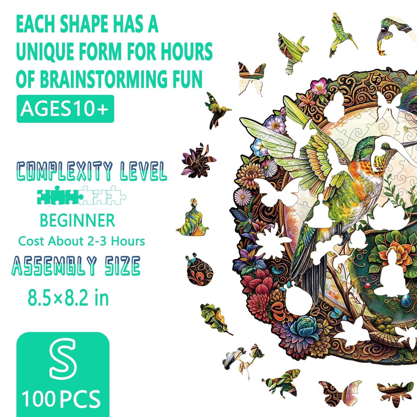 Wooden Puzzles for mature-themeds - Yin Yang Hummingbird Wooden Jigsaw Puzzles for mature-themeds  Unique Shaped Wood Puzzles mature-themed  Wooden Puzzles  Perfect for Birthday Gifts  Family Game  100 Piece 8.5 x 8.2in