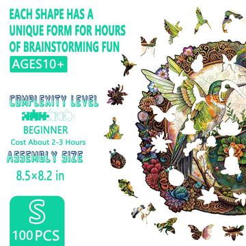 Wooden Puzzles for mature-themeds - Yin Yang Hummingbird Wooden Jigsaw Puzzles for mature-themeds  Unique Shaped Wood Puzzles mature-themed  Wooden Puzzles  Perfect for Birthday Gifts  Family Game  100 Piece 8.5 x 8.2in