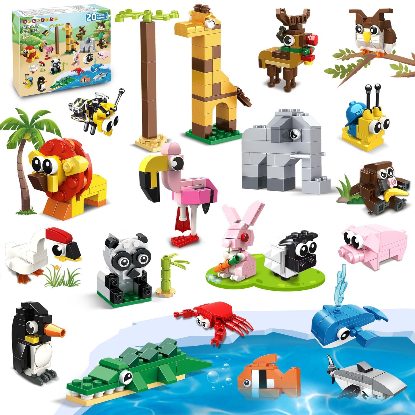HOGOKIDS Party Favors for Kids - 20 Pack Animals Building Blocks Toy for Easter Gifts Goodie Bags Stocking Stuffer Classroom Prizes Building Set  Valentines Day Birthday Gift for Boys Girls Ages 6-12+