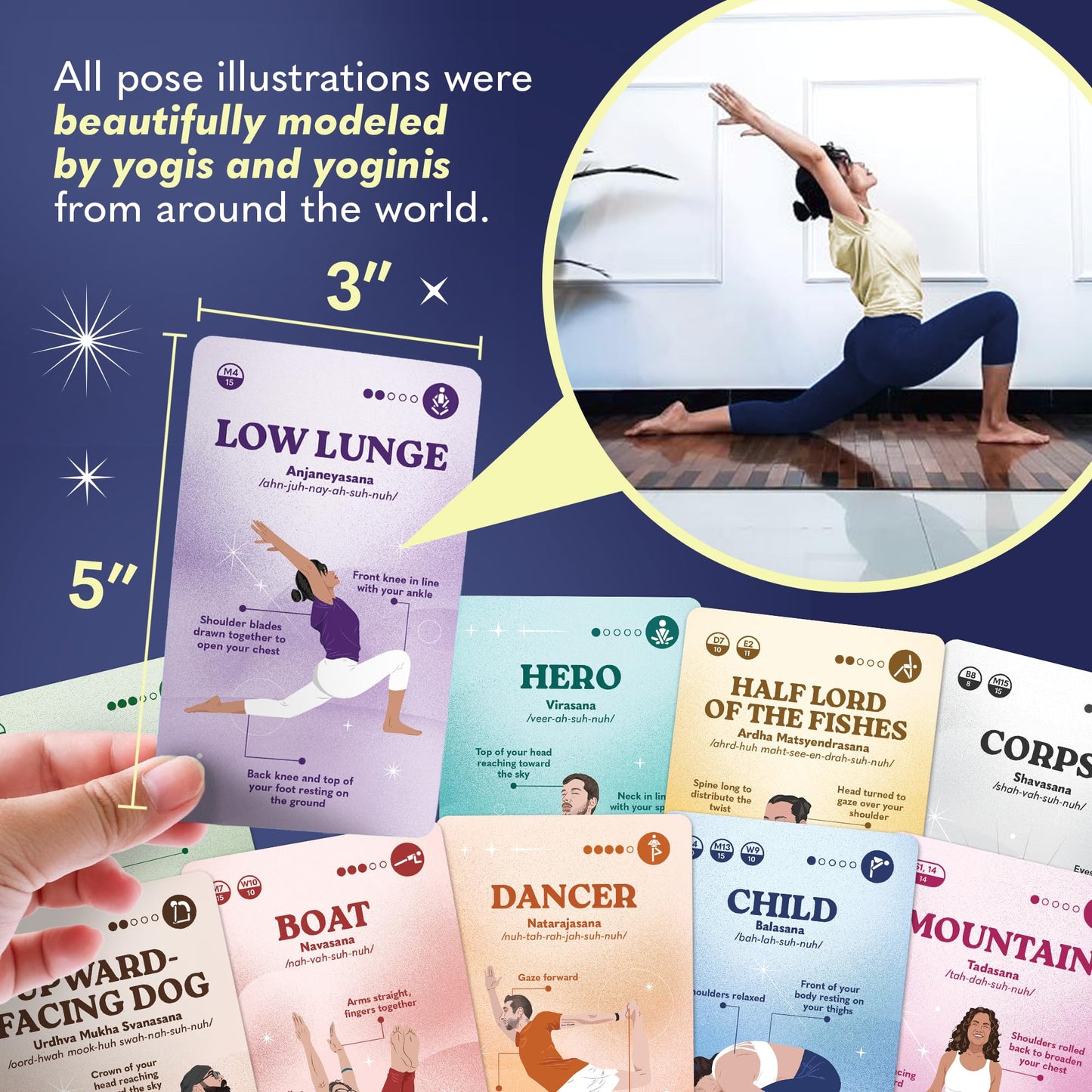 Zinsk enhanced Yoga Deck - 70 Beautifully Illustrated 3x5  Yoga Cards with Instructions  Alignment Cues  & Modifications - Flash Cards for Learning Beginner & Intermediate Yoga Poses & Yoga Sequencing