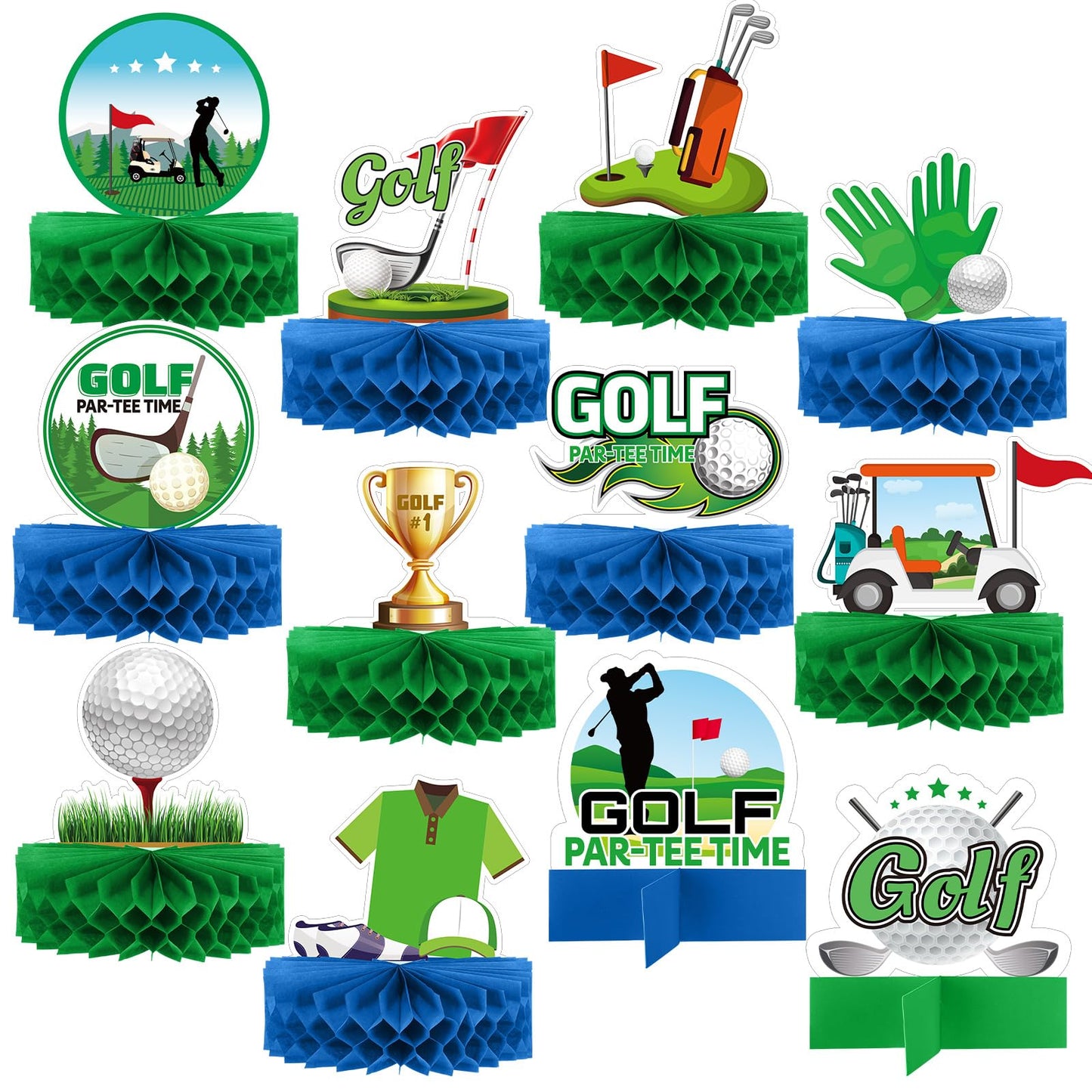 Teling 12 Pieces Golf Party Decorations Golf Honeycomb Centerpieces Golf Party Centerpieces for Tables Golf Cake Topper Golf Par