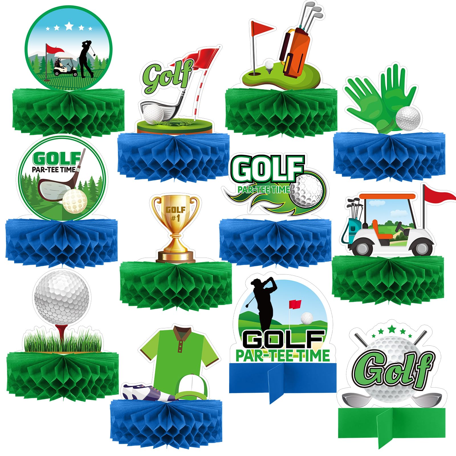 Teling 12 Pieces Golf Party Decorations Golf Honeycomb Centerpieces Golf Party Centerpieces for Tables Golf Cake Topper Golf Par