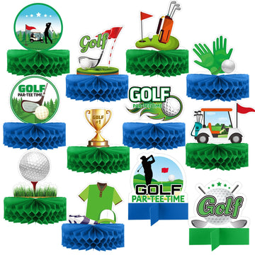 Teling 12 Pieces Golf Party Decorations Golf Honeycomb Centerpieces Golf Party Centerpieces for Tables Golf Cake Topper Golf Par