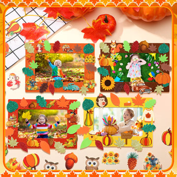 Ferraycle 232 Pcs Thanksgiving DIY Picture Frames Craft Kit Fall Felt Photo Frames with Leaves Pumpkin Harvest Crafts with Foam