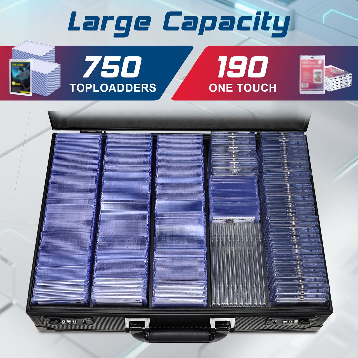Card Storage Box for 3 x 4 35pt Toploaders  Sports Cards Case with Lock  Trading Card Storage Box Holds 750 Top Loaders or 190 Magnetic Holders  Card Collection Box for Collectors  X-Large