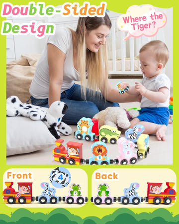 11 Pcs Magnetic Train Set Montessori Toys For 1 2 3 Years Old Toddlers Boys Girls, Wooden Animals Preschool Learning Activities