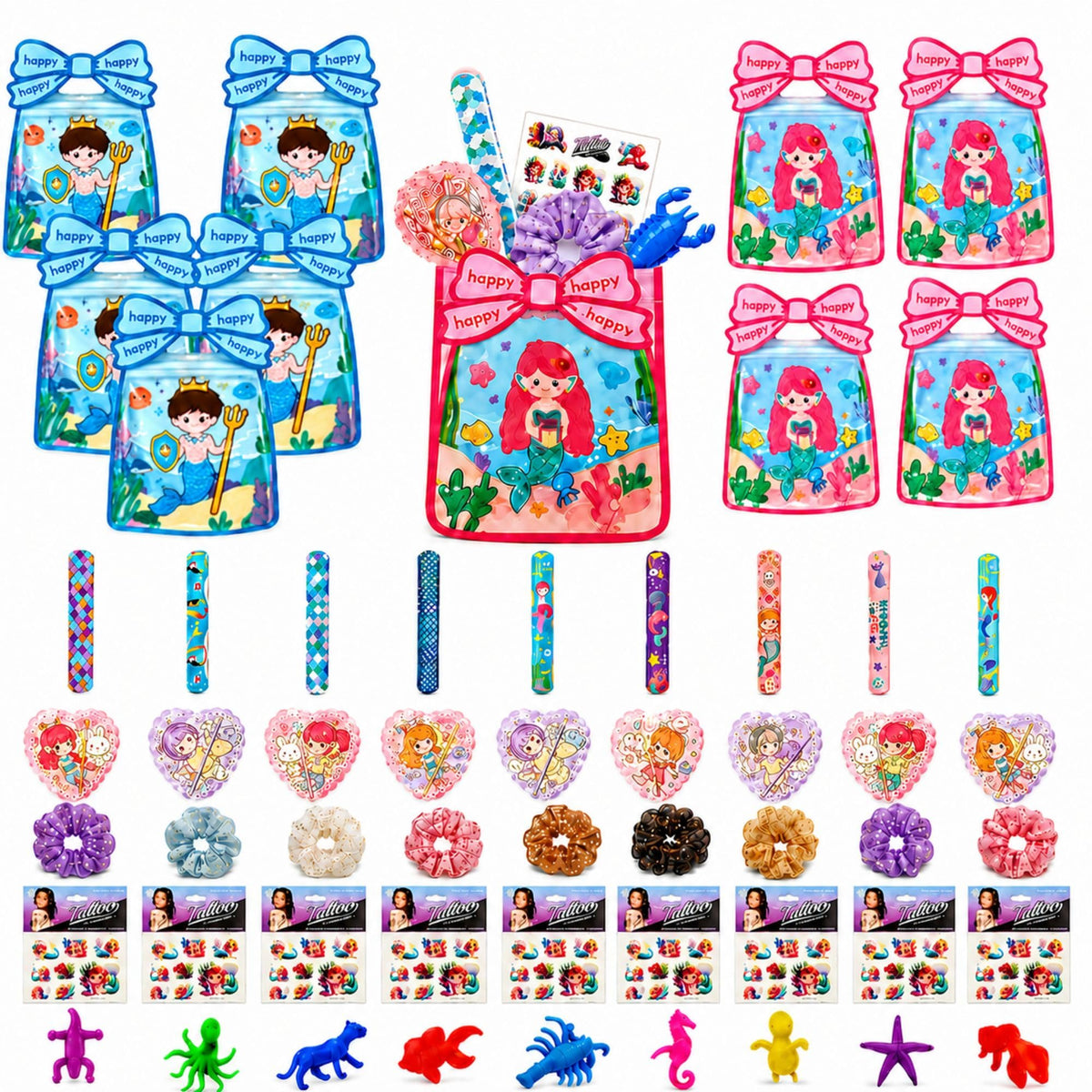 MONKEYTAIL 60 Pcs Mermaid Combo Packs with Goody Bag Birthday Return Gift for Kids of All Age Group | Party Favour | Carnival Pr