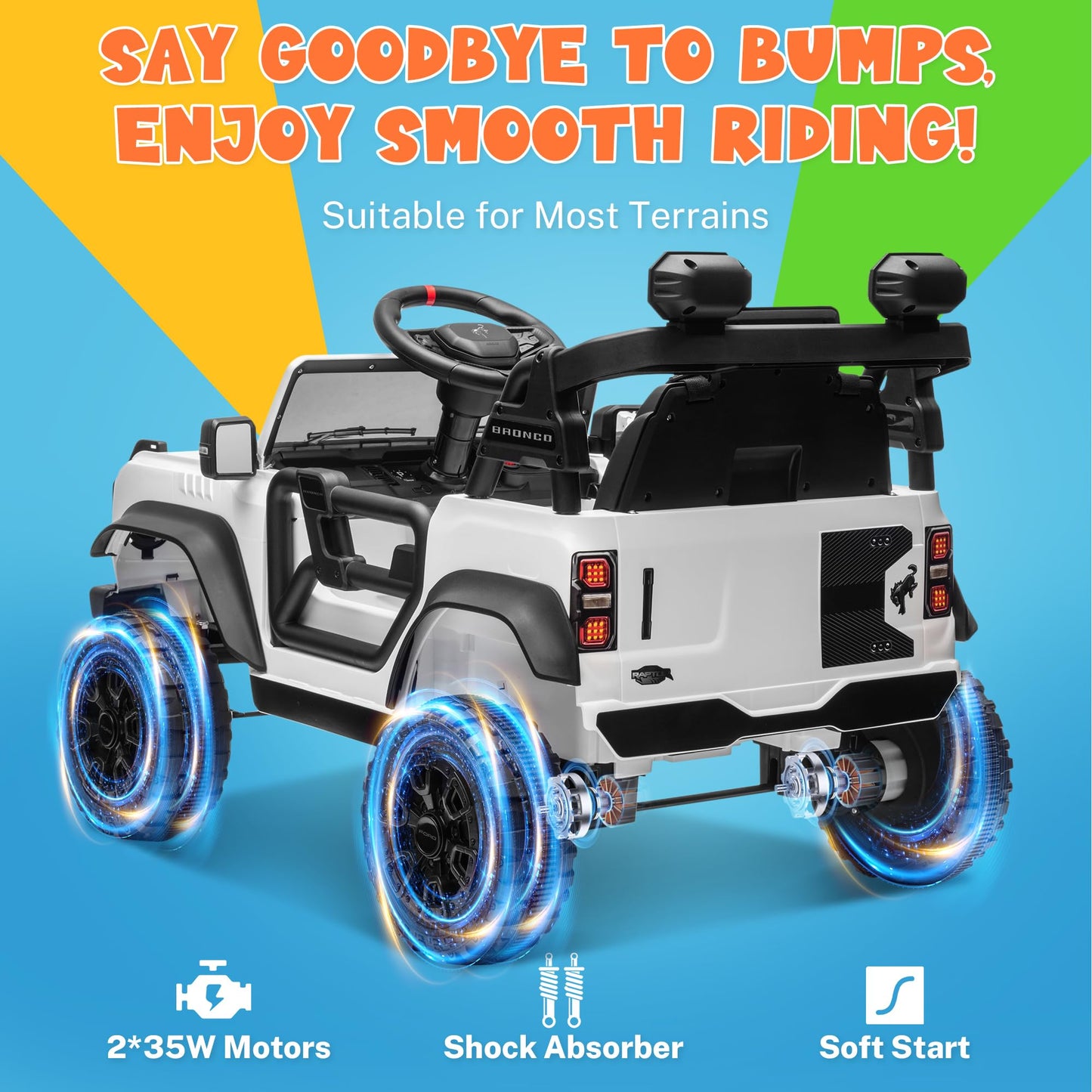 Enyopro Licensed Ford Bronco Raptor Electric Car For Kids, 12V Ride On Toys For Toddlers, Christmas Birthday Gifts Ride On Car F