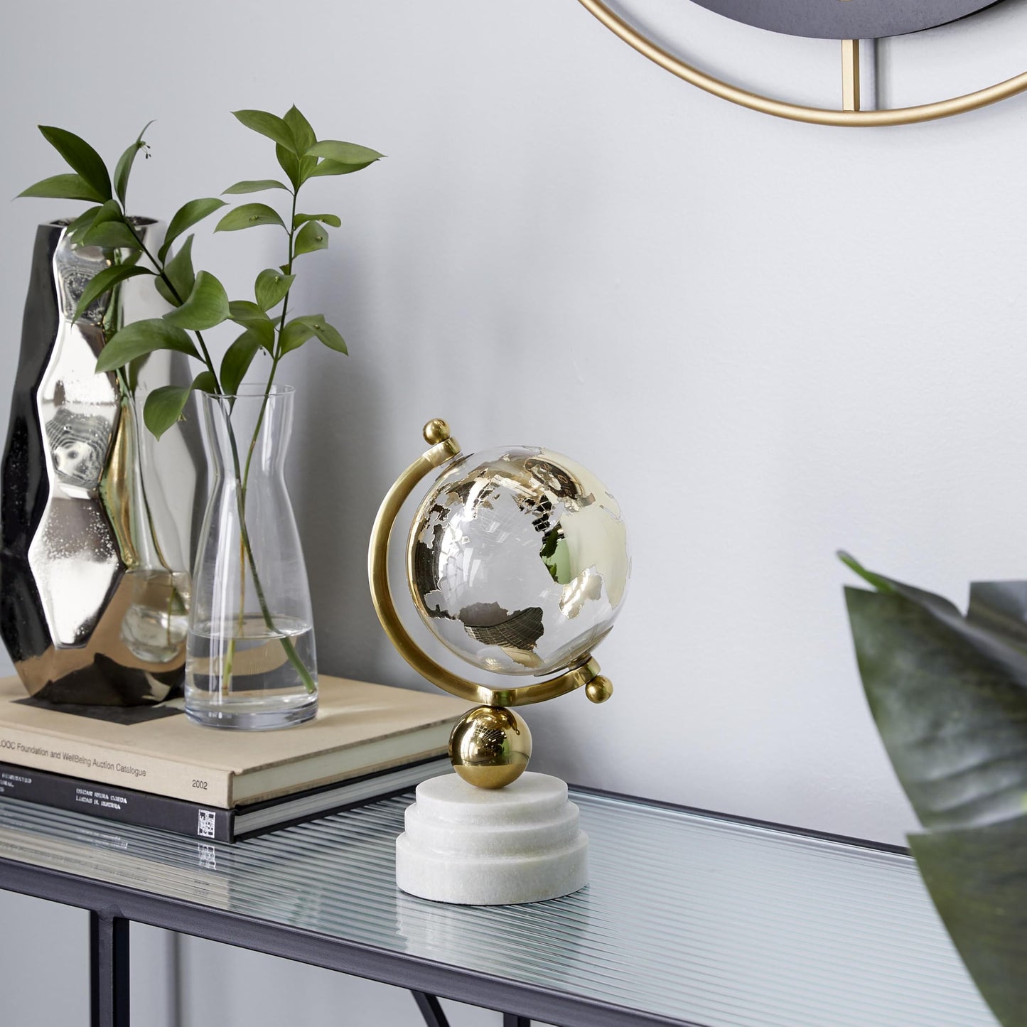 Deco 79 Marble Globe With Marble Base And White Base, 5' X 5' X 11', Gold