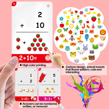 60Cards, 120 Pictures Addition And Subtraction Flash Cards For Kindergarten,1St, 2Nd, 3Rd Grade, Addition Flash Cards, Math Flash Cards For Kids Ages 4,5,6,7,8,9,10 Years