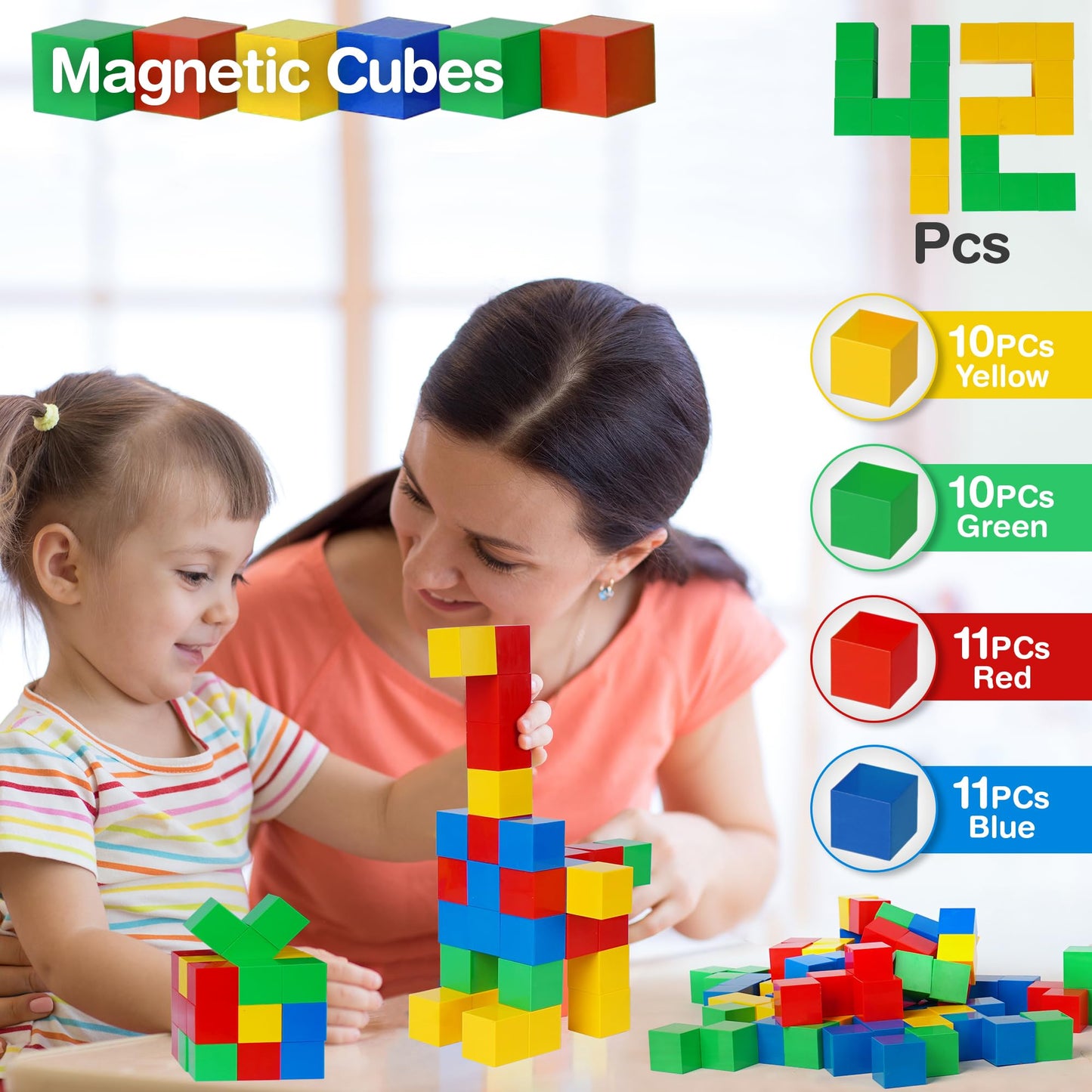 Tigerdoe 42 Pcs Educational Magnetic Cubes for Kids | Sensory Montessori Toys for Boys & Girls | Preschool Educational Magnetic Block Set