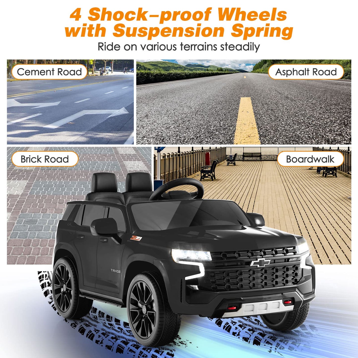 Costzon Ride On Car, 12V Licensed Chevrolet Tahoe Battery Powered Electric Vehicle W/ 2.4G Remote Control, High/Low Speed, Music, Lights, Mp3/Usb/Fm, Spring Suspension, Electric Suv For Kids (Black)