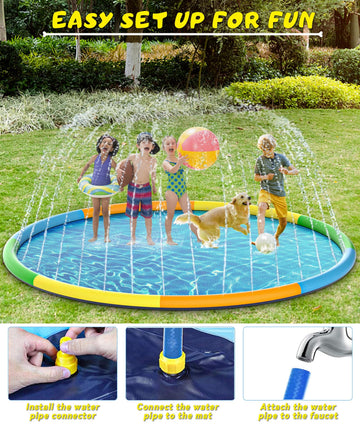 EPN Splash Pad, 13FT Size Extra Large Sprinkler Play Mat for Dogs & Kids, Thicker Pool Summer Outdoor Water Toys Fountain Pad fo