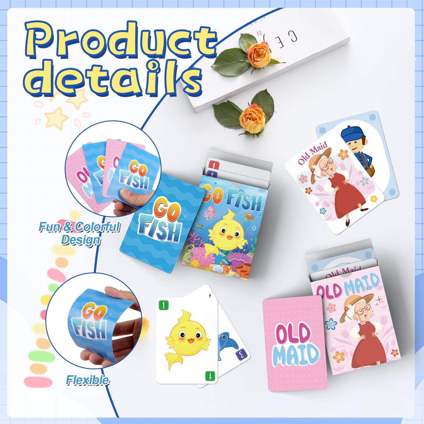 Go Fish,Old Maid Card Games, Go Fish Card Game for Kids 4-8, Card Games for Toddler 2-4 Years, Easy to Learn,Easter Basket Stuff