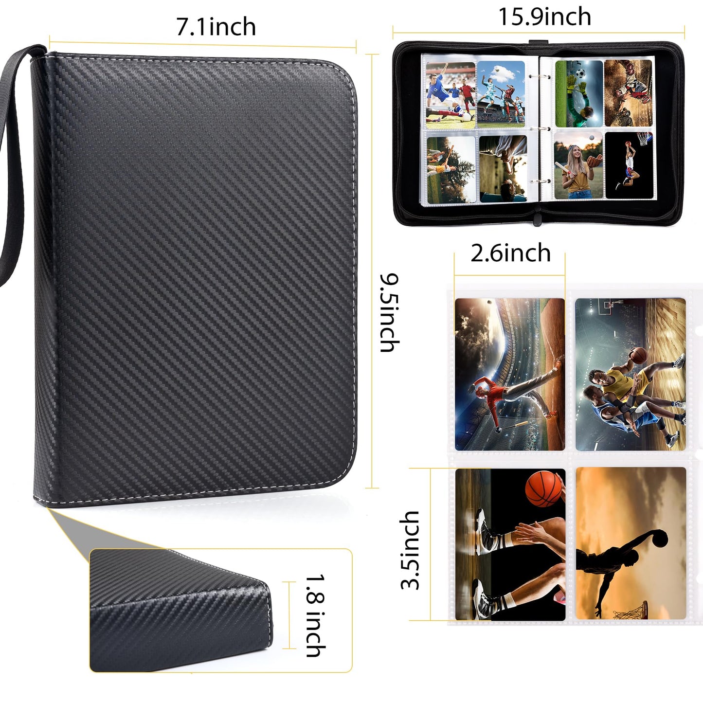 Wot I Trading Card Binder, 400 Pockets Card Binder Sleeves With Zipper, Double Sided Pockets Card Holder Carry Card Case For Bas