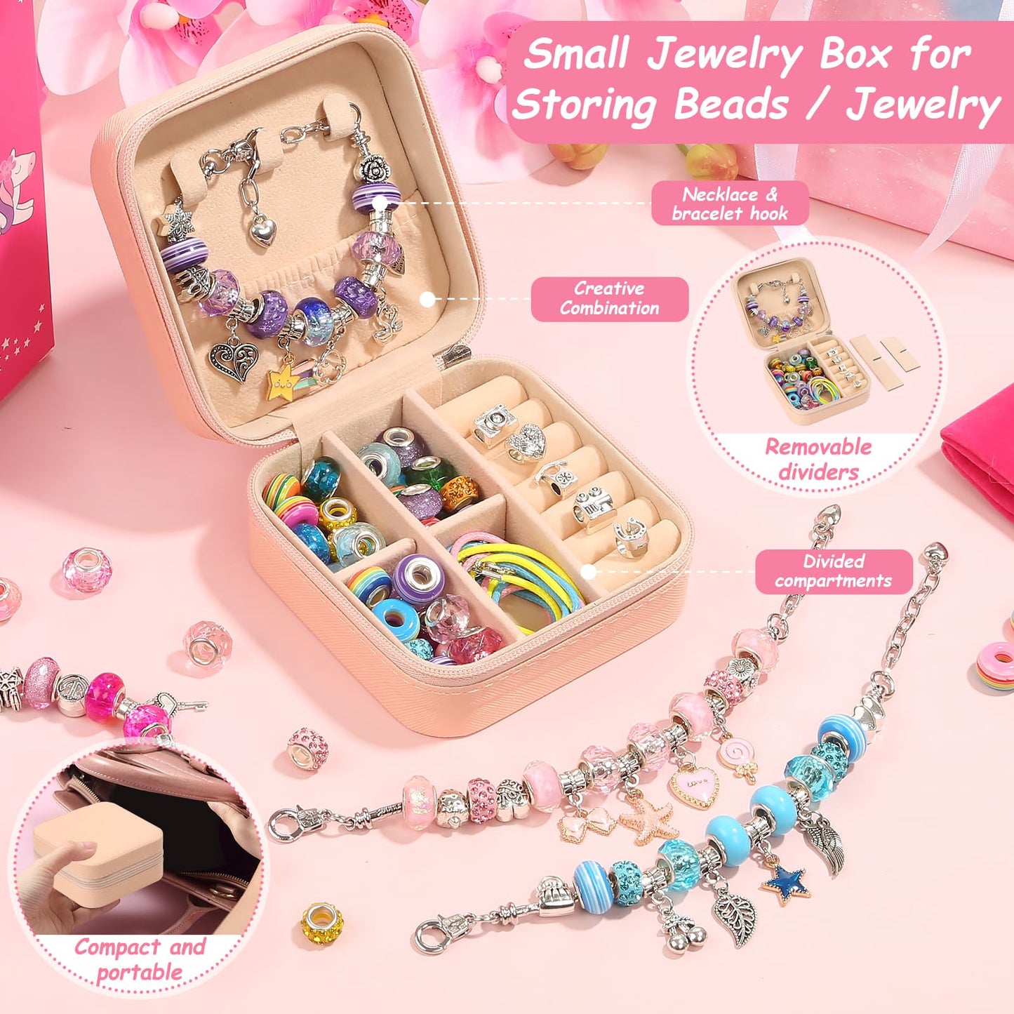 Charm Bracelet Making Kit for Girls, 140 PCS DIY Craft Bead Sets Jewelry Making Kit for Teen Girls Age 8-12, Portable Bracelet O