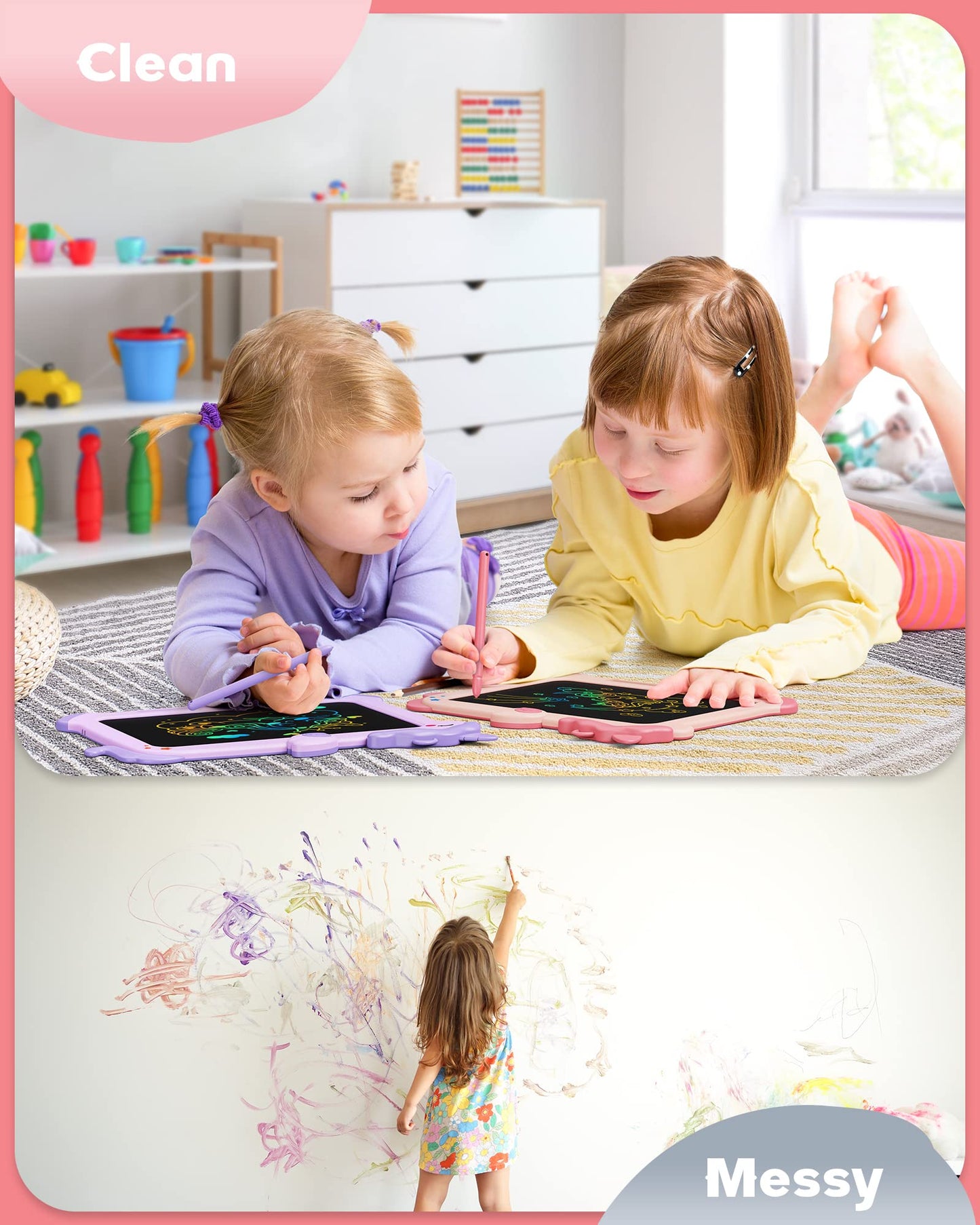 Bravokids Lcd Writing Tablet For Kids,Toys For 2 3 4 5 6 Year Old Girl Gifts,8.5 Inch Toddler Doodle Board Drawing Tablet, Unicorn Toys, Christmas Birthday Gifts (Pink)