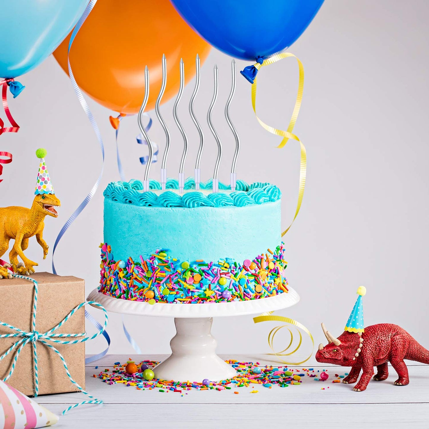 48 Pieces Twisty Birthday Candles Spiral Cake Candles with Holders Metallic Cake Cupcake Candles Long Thin Curly Coil Cake Candl
