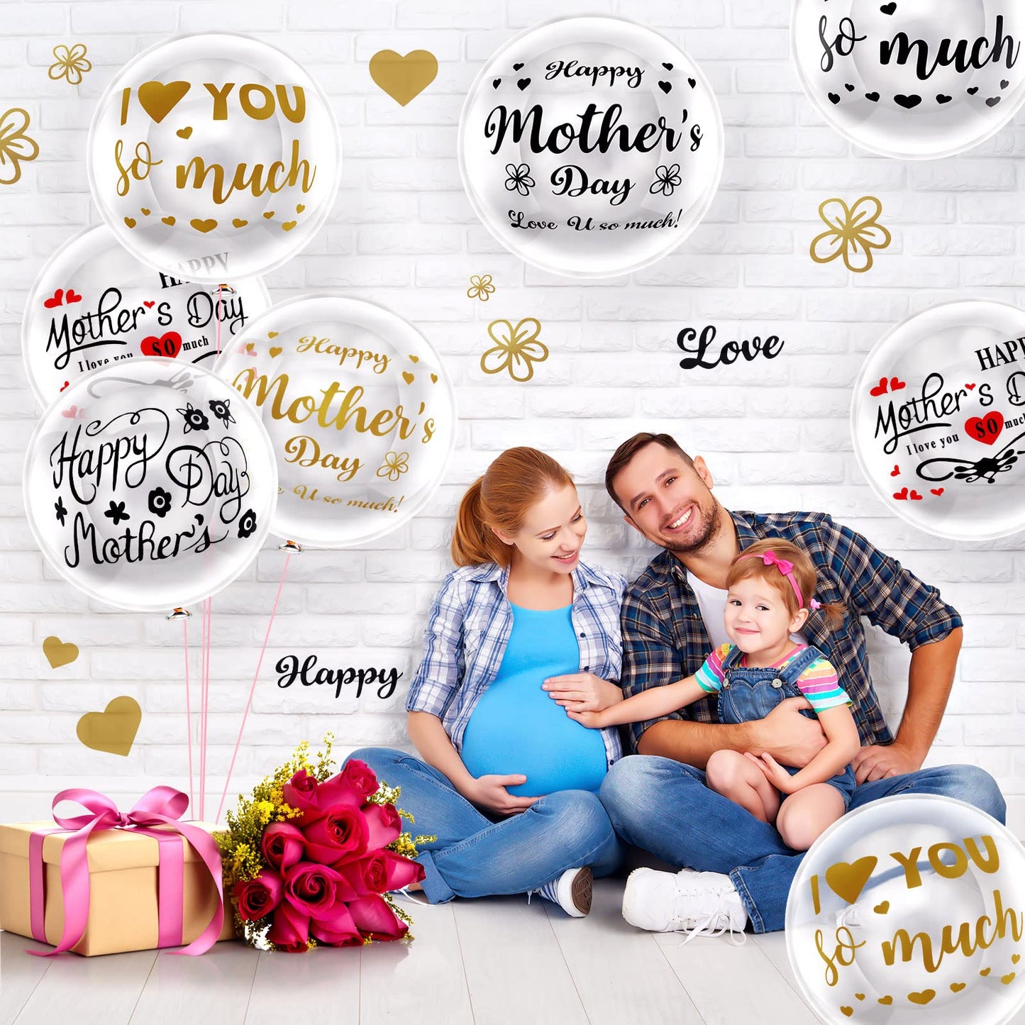 Aoriher 12 Sheet Happy Mother'S Day Balloon Labels Stickers Letter Balloon Stickers I Love You So Much Party Stickers Decals For Diy Transparent Balloon Happy Mother'S Day Decoration