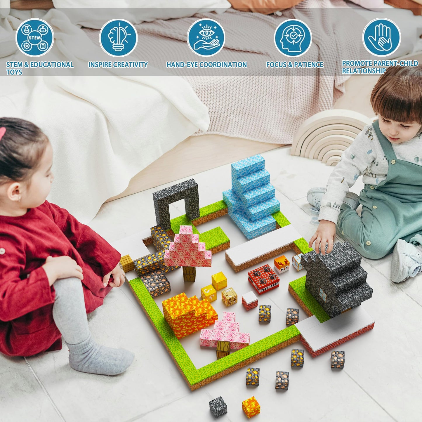 Simplefine Magnetic Blocks 100Pcs,Mine World Craft Toys For Boys 6-8,Magnet Cubes For Kids,Volcano Magnetic Stress Relief Blocks