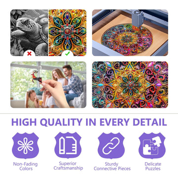 Wooden Puzzles For Adults - Mandala Wooden Puzzle, Unique Dreamland Wooden Jigsaw Puzzles For Adults, Wood Puzzles Adult, Perfec
