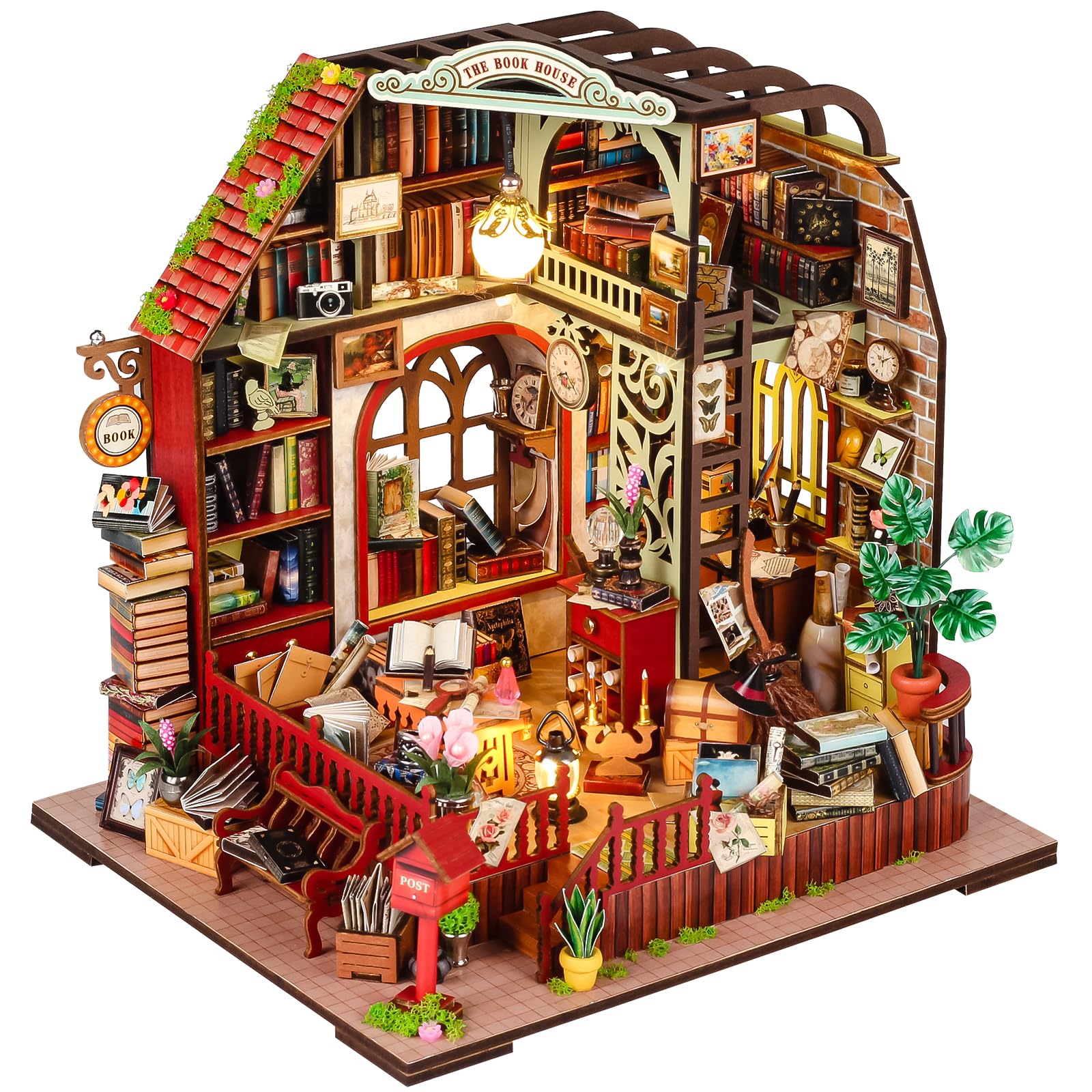 Spilay DIY Miniature Dollhouse Wooden Furniture Kit Mini Handmade Mini Model with Dust Cover & Music Box 1:24 Scale Creative Woodcrafts Toys for mature-themed Friend Lover Birthday Gift-Book House