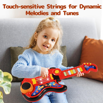 Kid Guitar, 4 In 1 Toddlers Guitar And Piano Guitar For Kids 3-5 With Strap Guitar For Toddlers 2-4 With Lullaby Projector Drum Toy Guitar For Kids Toy Toddler Guitar For 3 4 5 Year Old Boy Girl Gift