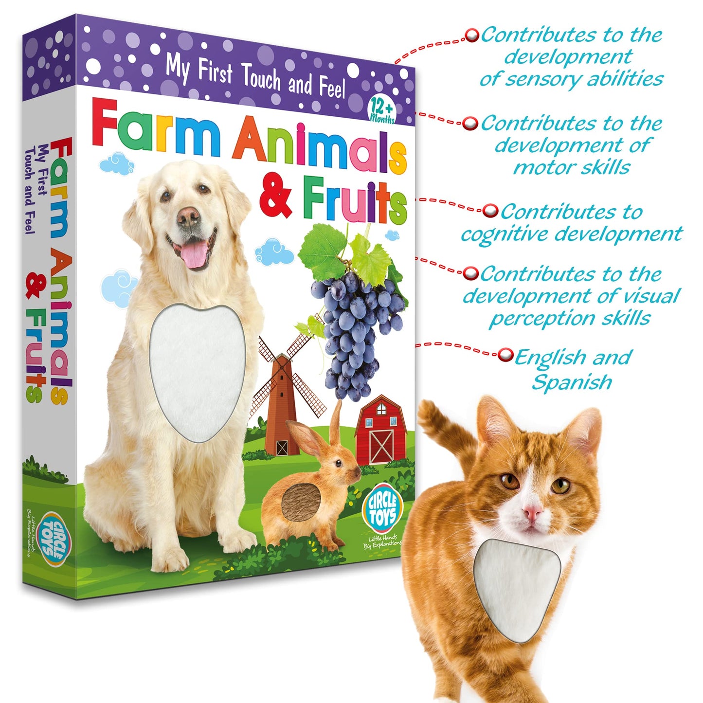 My Touch And Feel English Spanish Bilingual Picture Double Sided Sensory Flash Cards For Infant, Toddlers, Kids, Learn Animals,