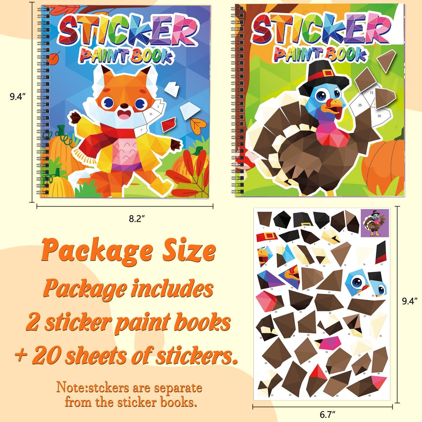 Omgouue 2PCS Thanksgiving Crafts for Kids Ages 4-8 Sticker Paint Books Includes Turkey Maple Leaf and More Designs Gift Fall The