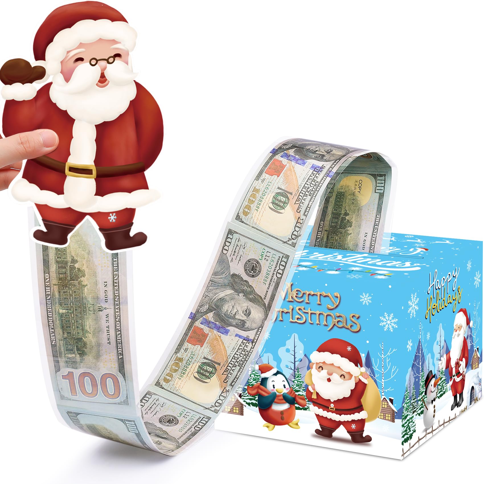 Meiidoshine Blue Christmas Money Boxes For Cash Gift Pull, Surprise Money Holder Cash Gift For Kids Adults, Diy Fun Cash Box For