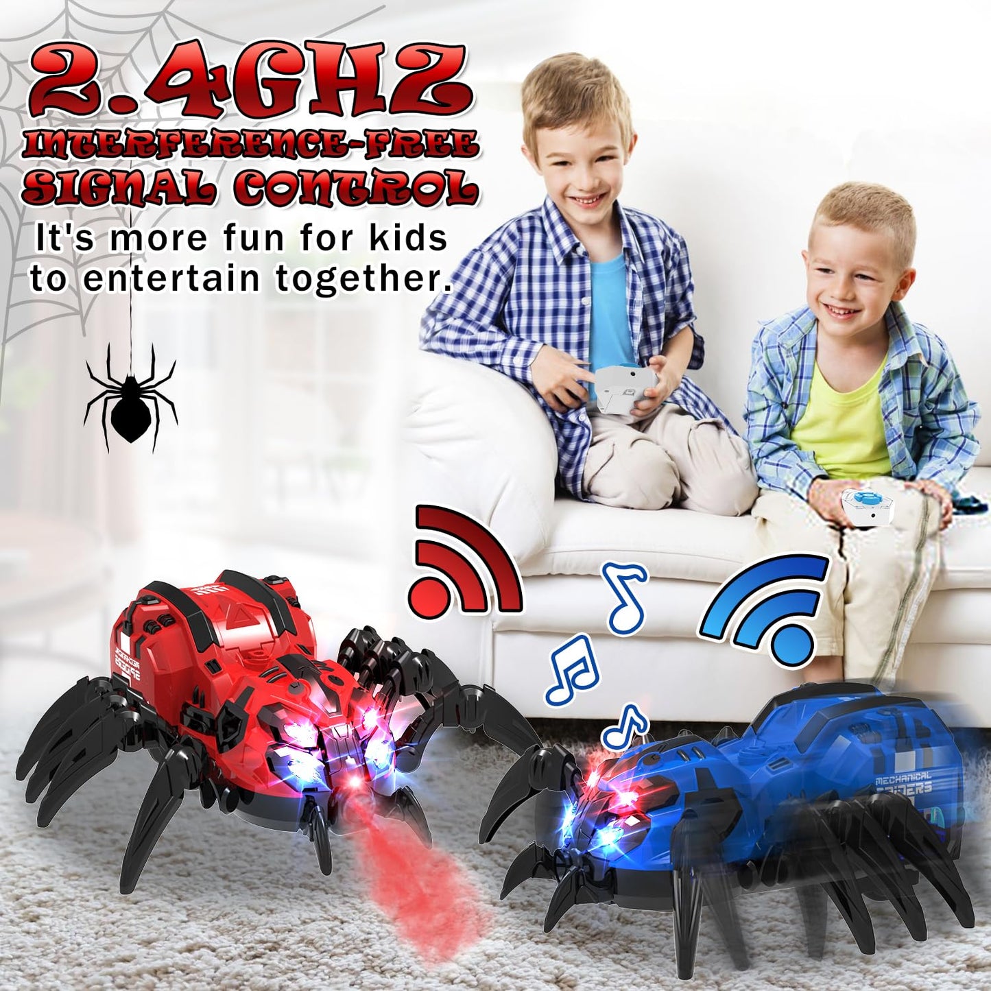 Remote Control Spider Toy, Robot Spider With 2.4 Ghz Remote Controller, Rc Spider Stunt Robot With Spray/Lights/Music, Realistic
