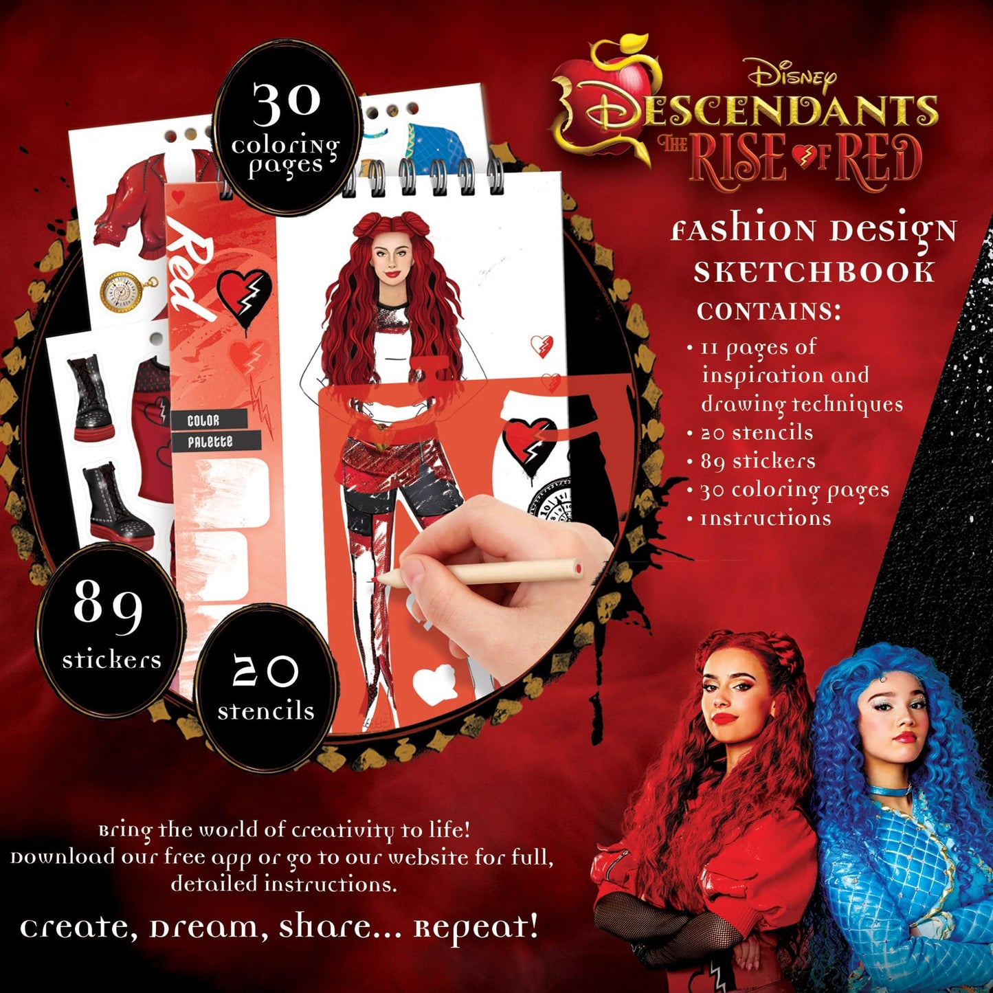 Make It Real: Descendants 4 Rise of Red Fashion Design Sketchbook - Includes 109 Stickers & Stencils, Style Models, Disney, Girl