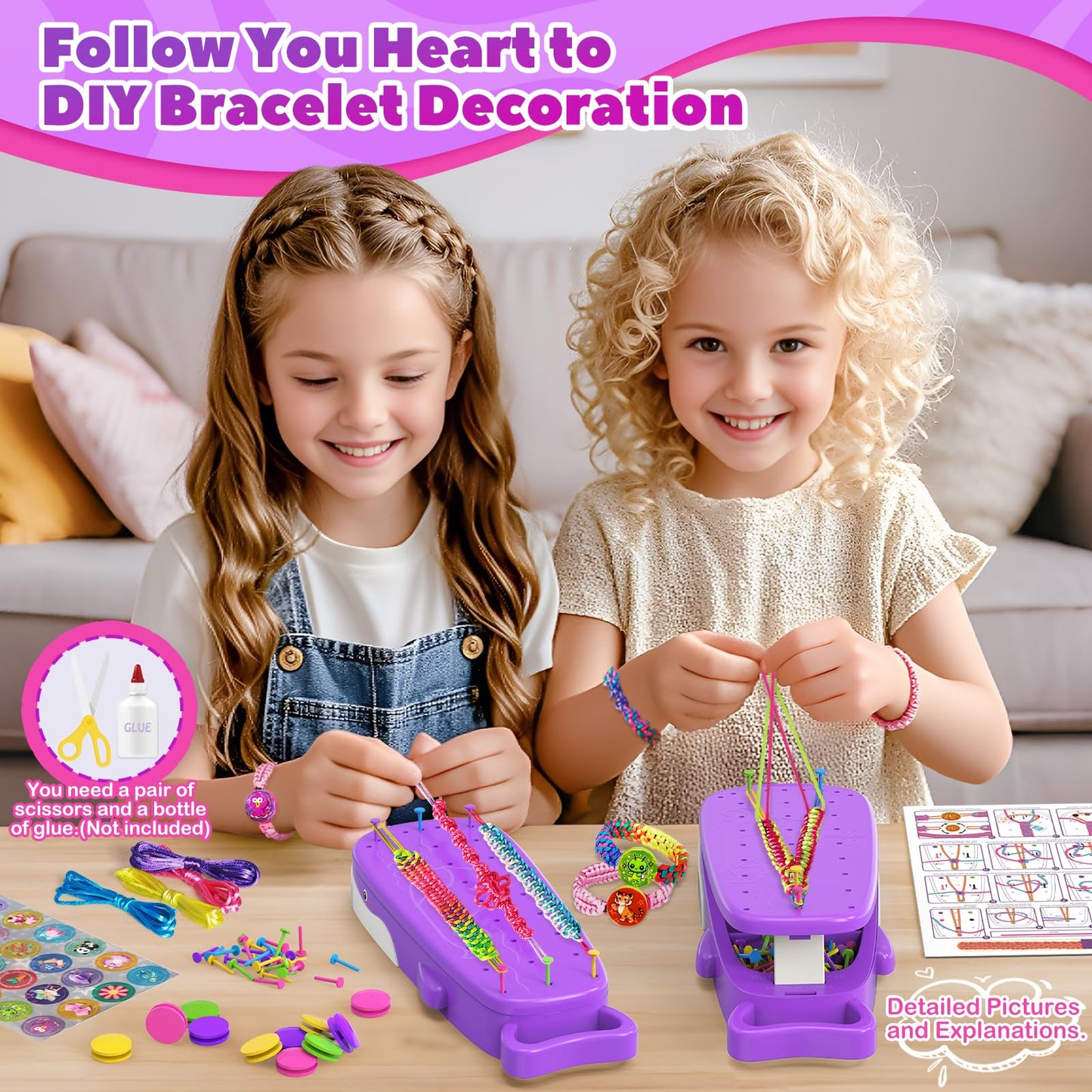 Euclidean Cube Friendship Bracelet Making Kit for Girls, Purple Whale Shaped Jewelry Making Kit for Girls Ages 8-12, DIY Arts an