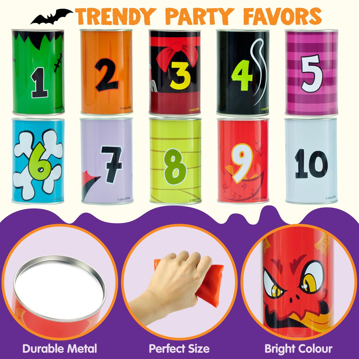 JOYIN 13 Pcs Halloween Carnival Bean Bag Toss Game with Tin Cans and Beanbags for Kids & mature-themeds Indoor Outdoor Carnival Party Games  Birthday Party Game  Halloween Gathering Party Supplies
