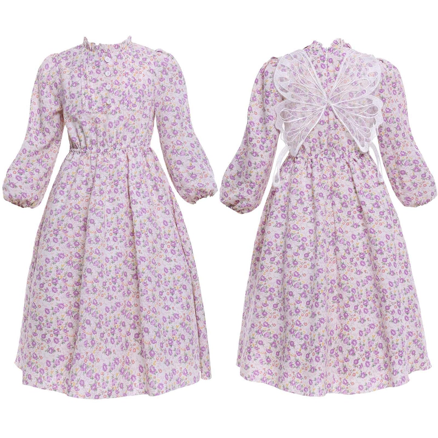 Vibsion Girls Pioneer Prairie Costume Pilgrim Dress Kids Ruffle Neck Floral Colonial Girl Costumes Bonnet Apron 3Pcs Xxl Age Ove