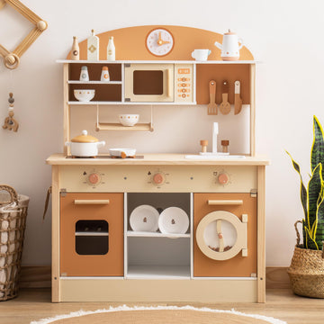 ROBOTIME Wooden Play Kitchen Set, Pretend Play Kitchen Wooden Toy Set for Kids w/Realistic Design, Kids & Toddlers Kitchen Plays
