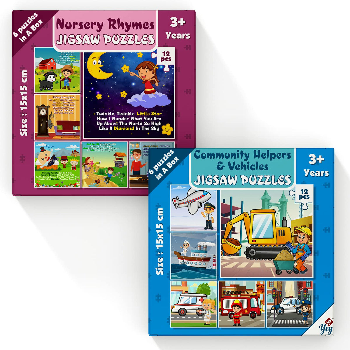 Yey Community Helpers and Nursery Rhymes Jigsaw Puzzles for Kids | Pack of 2 Puzzle Boxes  Set of 12 Educational Puzzles, Multi